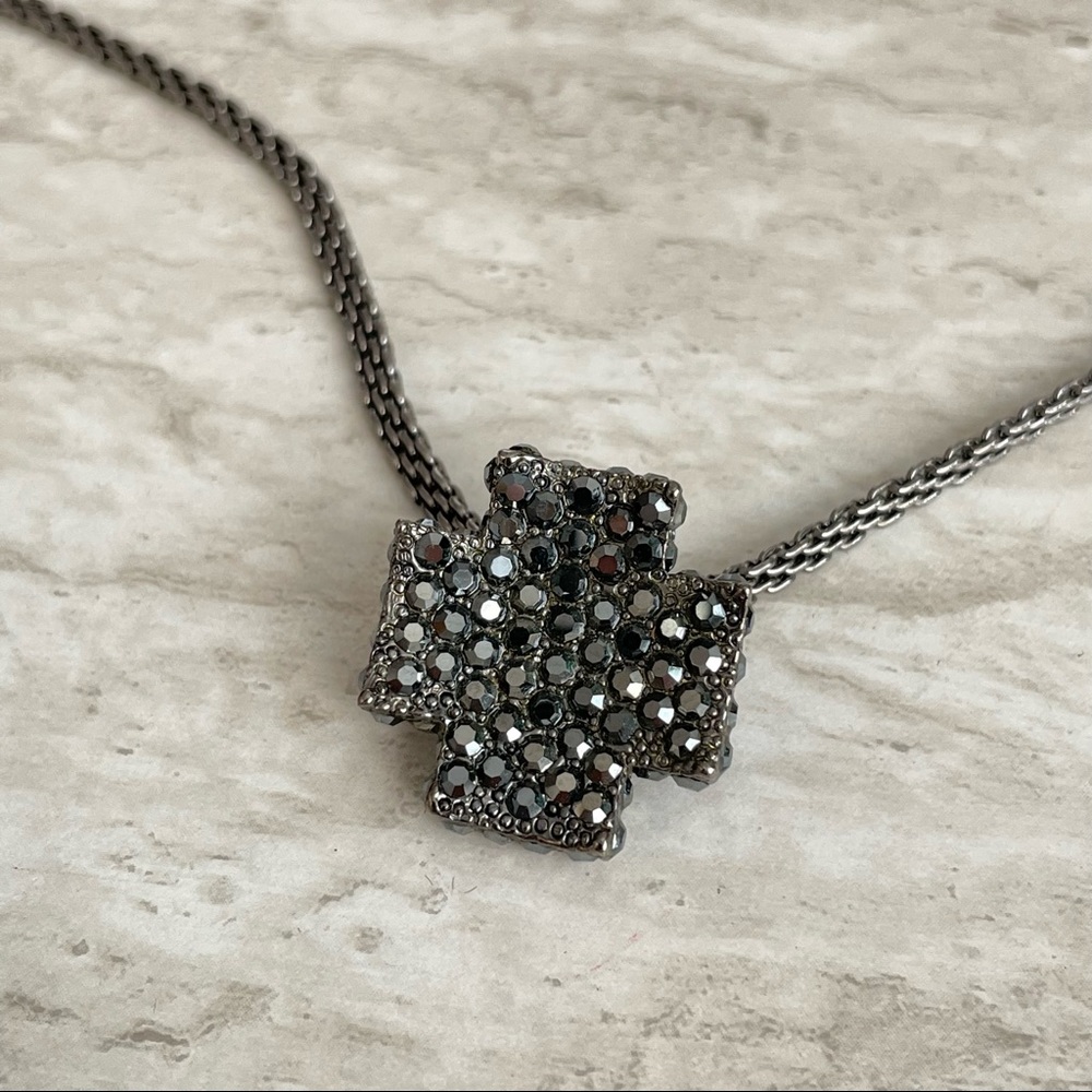 Gunmetal Cross With Rhinestones (costume jewerly)